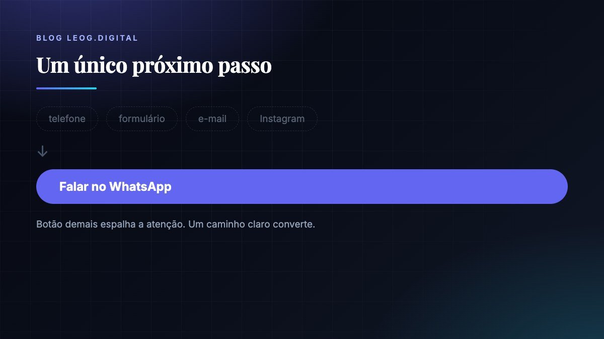 Vários caminhos de contato descartados e um único botão de WhatsApp destacado