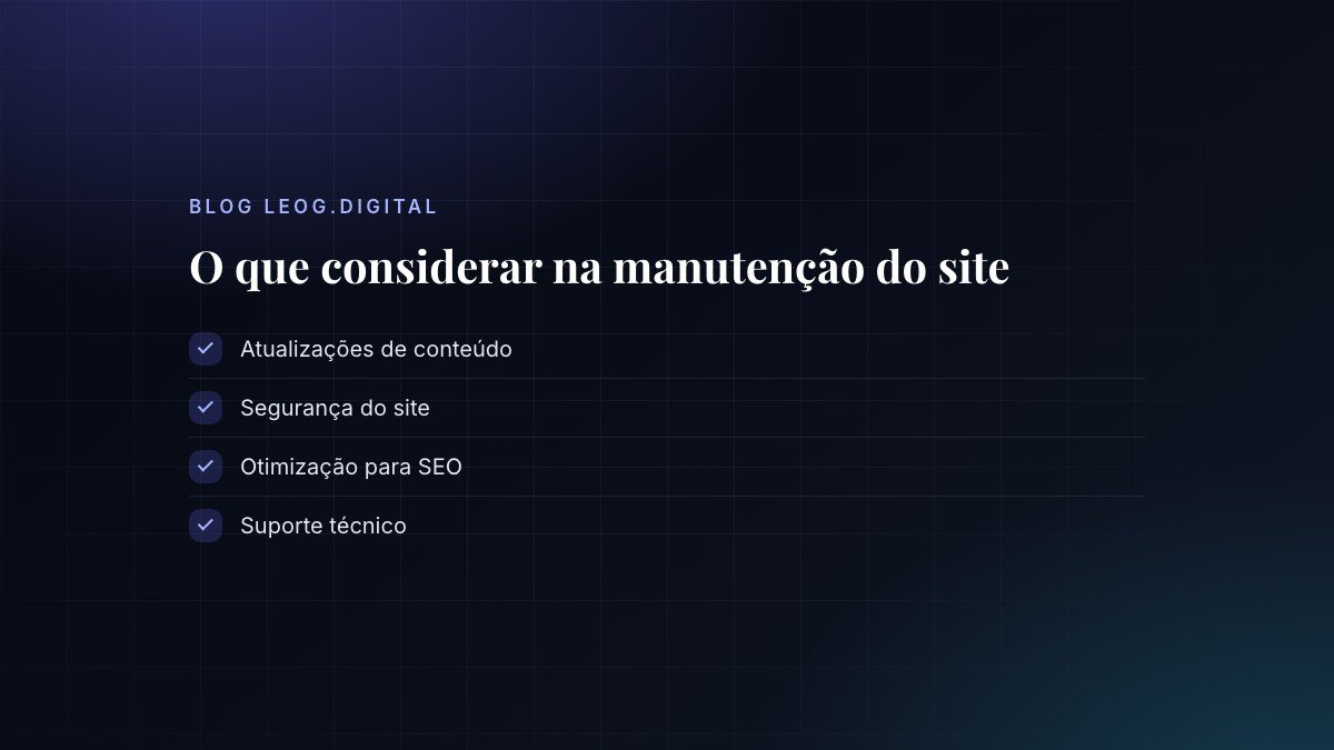 Lista de considerações para manutenção de site imobiliário.